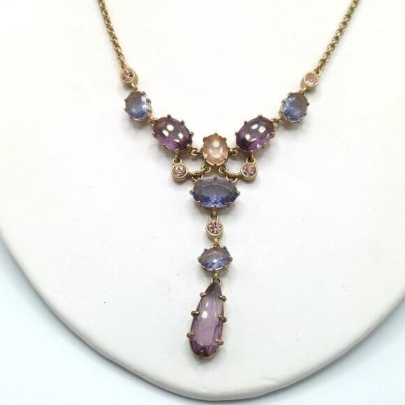 Carolee Purple Lavender Rhinestone Necklace, Gold Tone, 18 Inches - Picture 3 of 8